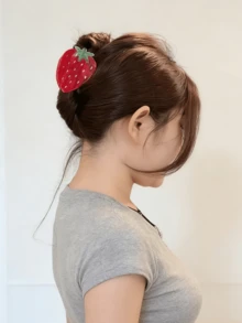 Red Strawberry Acetate Sweet Fruit Cute Hair Claw, Durable Elegant Half-Up Versatile Hairclip Sturdy Hair Claw - Red - View 2