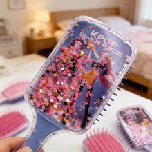 (1pc Random) K-POP Girl Group Square Air Cushion Hair Brush, Cartoon High-Gloss Long Handle Glitter Filled Hair Brush, Versatile - Cute & Fashionable Beauty Lover's Holiday Gift, Helps Detangle Hair And Massage Scalp - Multicolor - View 1
