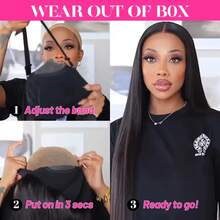 34 Inch Wear And Go Glueless Wig 13x4 13x6 Lace Front Wigs Human Hair Pre Plucked Straight HD Lace Front Wigs Brazilian Virgin Human Hair 200 Density With Baby Hair Straight Glueless Wigs Human Hair For Women - Natural Black - 查看 6