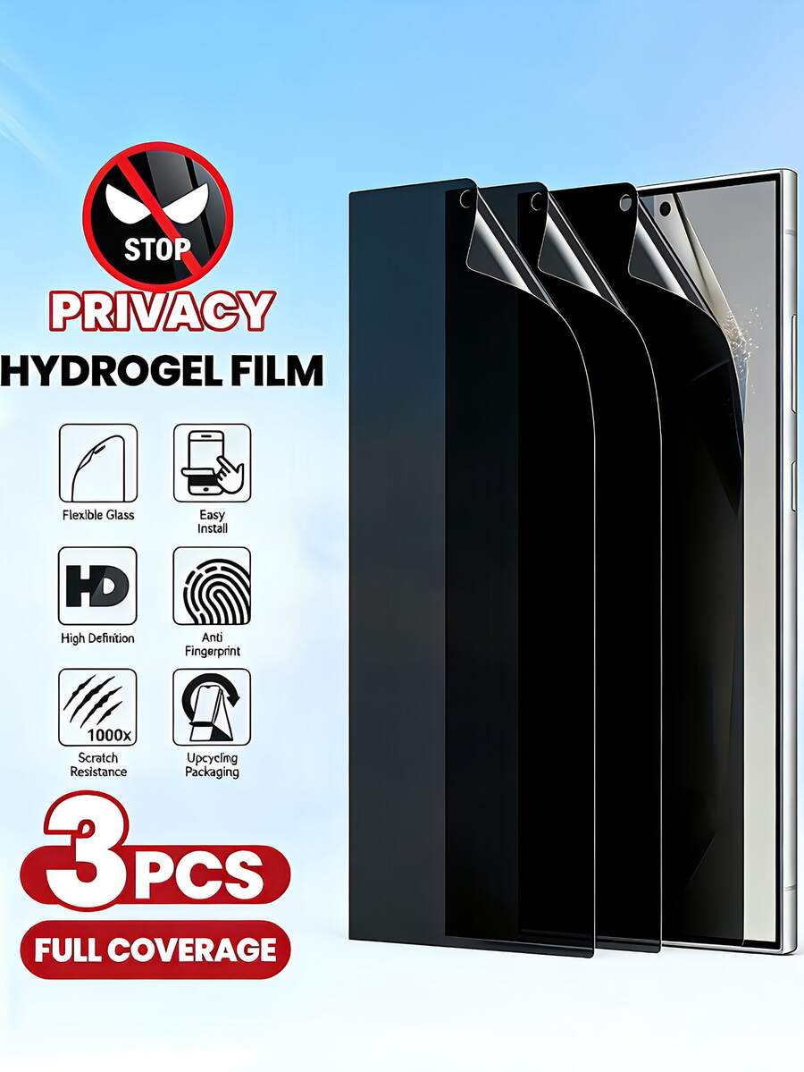 Miếng dán màn hình điện thoại chống sốc, chống nhìn trộm, 3 miếng, màng bảo vệ màn hình mềm hydrogel [Chất liệu không phải kính] Tương thích với Samsung Galaxy S26 A57 A37/Tương thích với 15T Poco X7 Pro/ Note 15/Tương thích với iPhone 17 Pro Max 16/Honor X9D Magic 7 và các dòng điện thoại khác. Hỗ trợ nhận diện khuôn mặt. Che phủ toàn diện. Dễ dán. Quà tặng sinh nhật, kỷ niệm.