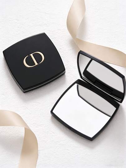 Christian Dior Black Matte Double-Sided Foldable Compact Mirror, Suitable For Various Occasions Like Travel, Gatherings, Work, School, Suitable For All Ages