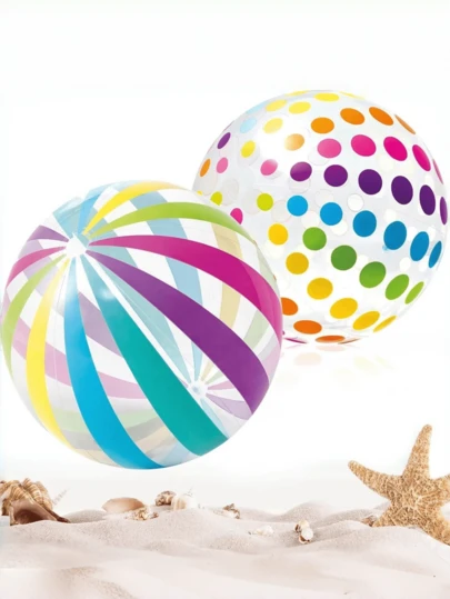 2个充气彩色波点条纹玩具气球，适合家庭聚会游戏、泳池派对装饰、情侣互动游戏