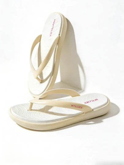 1 Pair Women's Water Wave Striped Letter Design Casual Beach/Outdoor/Street Cute Slippers, Suitable For Holiday, Beach Party, Home, Spring/Summer, Solid Color & Contrast Color