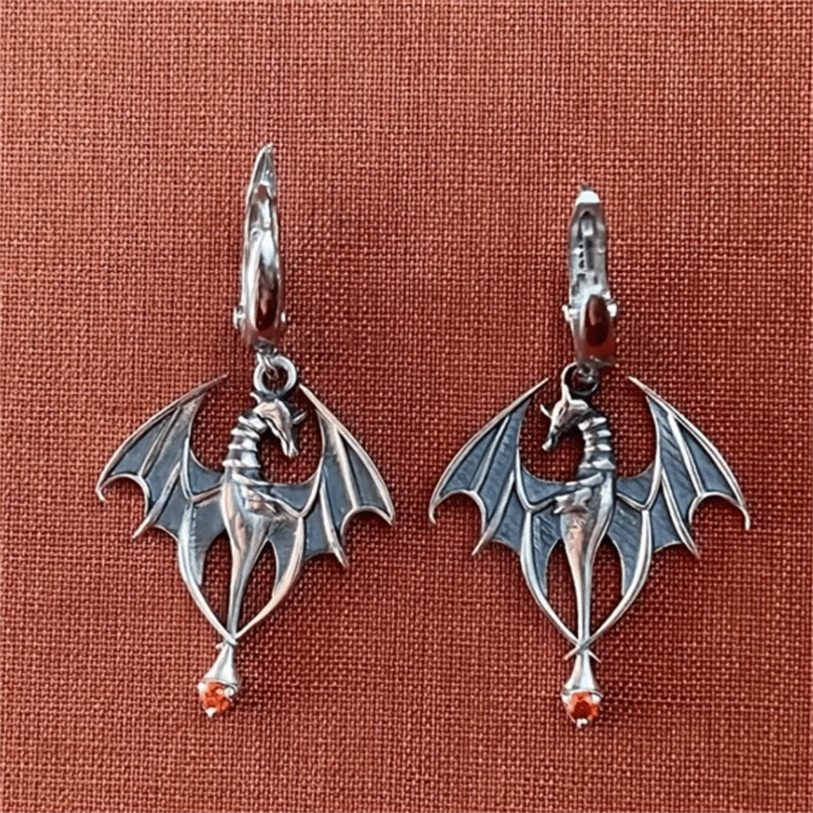 1 Pair Gothic Retro Dragon Pendant Earrings, Fashion Punk Party Earrings Gift For Women - Antique Silver - View 1