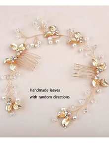 1 chiếc lược cài tóc thiết kế hoa lá cổ điển, phụ kiện tóc cô dâu sang trọng, phù hợp cho kiểu tóc hàng ngày, cô dâu trong đám cưới, tiệc sinh nhật, biểu diễn hoặc ngày Valentine. - Vàng - Xem 5