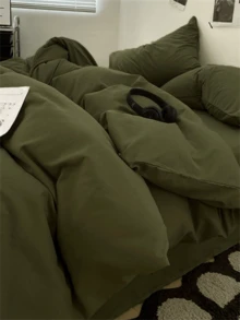 3件套绿色军装风床上用品，包含1个被套和2个枕套（不含填充物），可机洗，适用于卧室/房间。 - 墨綠色 - 查看 4