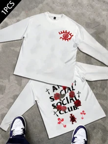 Anti Social Club Graphic T-Shirt For Boys And Girls Men, Women All Ages Family T-Shirt Letter New Streetwear Clothing Harajuku T-Shirt Cotton Longsleeve Tee, Y2K Style Casual Cotton Classic Crewneck Design Tee - White - View 2