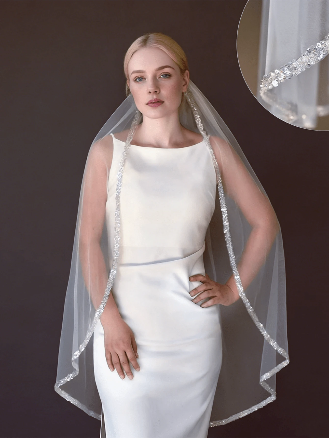 1 pieza Velo de novia hecho a mano con cuentas y lentejuelas, longitud hasta los dedos de tul blanco suave, adecuado para bodas, fotografía de bodas, despedida de soltera, incluye peine de metal para el cabello