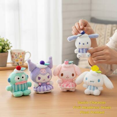  Sanrio Style Fruit Plush Keychain Bag Charm Collection - Adorable Kawaii Stuffed Animal Pendant With Cherry, Lemon, Blueberry And Strawberry Patterns - Cute Soft Plush Accessory For Handbag, Backpack, Wallet Or School Tote