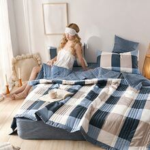1件亲肤简约格子+花卉绗缝宽边夏季被，柔软细腻，吸湿透气，简约优雅，时尚空调被，轻盈透气夏季被 - 幽蘭 - 查看 4