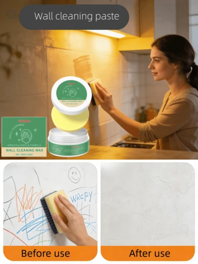 jakehoe Wall Cleaning Paste, Household Wall Stain & Graffiti Cleaner & Renovator. Easy To Use: Take A Proper Amount With A Sponge, Gently Scrub The Area To Be Cleaned On The Wall, Wipe Off The Residue With A Damp Cloth, Then Dry With A Towel And Let The Wall Air Dry Naturally. It's Only For Latex Painted Walls. After Use, It Forms A Protective Layer To Reduce Re-Attachment Of Stains. (Product Upgraded, New And Old Models Will Be Randomly Shipped)