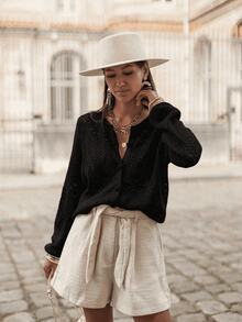 Áo khoác cardigan dệt kim mỏng trong suốt dành cho nữ, tay dài, cổ tròn, cài cúc phía trước, kiểu dáng đơn giản và thanh lịch, một món đồ không thể thiếu trong tủ quần áo mùa thu của phái nữ. - màu đen - Xem 5