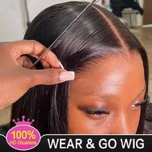 34 Inch Wear And Go Glueless Wig 13x4 13x6 Lace Front Wigs Human Hair Pre Plucked Straight HD Lace Front Wigs Brazilian Virgin Human Hair 200 Density With Baby Hair Straight Glueless Wigs Human Hair For Women - Natural Black - 查看 8