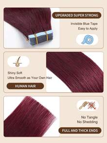 #99J 30g 20pcs Straight Tape In Human Hair Extension. 18-28inch. Silky Seamless Invisible For Thin Hair Woman. Add Volume & Length. Natural Look. Top Quality Blue Tape In Hair Tape. - S99J - View 4