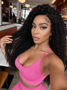 NATAN 36英寸长款深卷曲蕾丝前假发，巴西发混纺，无胶13x4高清透明蕾丝前假发，预拔毛波浪蕾丝前假发，180%密度真人发假发，女士款 - 自然色&黑色系 - 查看 9