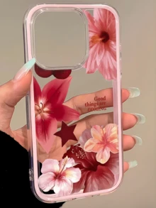 1个粉色英文芙蓉樱桃简约防震TPU手机壳，兼容 17、16、15、14、13、12、11 Pro Max、Air - 彩色 - 查看 2