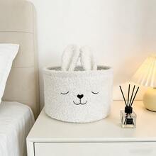 Coffee-Colored Fabric Cartoon Rabbit Plush Storage Basket, Embroidered Design, Can Store Snacks, Toys And Cosmetics, Suitable For Bedroom, Desktop And Car Interior - Multicolor - View 7