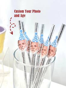 1/12/24/48/60pcs Customized Face Party Paper Straws - Exclusive Face Straws, Suitable For Bachelor Party - Customizable Age And Face Decoration, Suitable For Birthday Party - Decorative, Reusable, Ideal Gift For Him Or Her - Multicolor - View 3