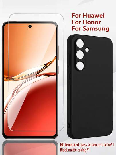 [1pc High-Definition Tempered Glass Screen Protector + 1pc Black Phone Case], Compatible With Huawei/Honor/ Phones, Compatible With Huawei P40 Lite, P40 Lite E, Honor 90 Lite 5G, Honor 70 Lite, S24, S25, S25+, S25 Ultra. 9H Hardness High-Definition Tempered Glass Technology, Scratch-Resistant, Waterproof, Oil-Proof, Fingerprint-Proof, Easy To Apply, Bubble-Free. The Phone Case Has A Matte Anti-Slip Effect, Providing All-Round Protection For Your Phone. Suitable For Holiday Gifts/Valentine's Day/'s Day/Birthday Gifts For Boyfriend/Girlfriend