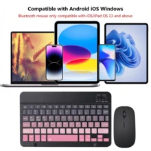 Conjunto de teclado Bluetooth con ratón y alfombrilla, teclado inalámbrico portátil (150mAh) y conjunto de ratón compatible con tabletas , smartphones con iOS 13+ de Apple, Android y Windows - Negro - Ver 4