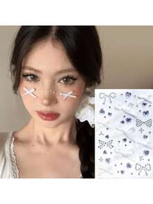 5pcs/Set These Bow & Heart Shaped Face Gems Allow You To Instantly Create A Sweet Yet Edgy Makeup Look, Perfect For Holidays, Concerts Or Themed Parties. The Combination Of Sparkling Rhinestones, 3D Bows And Heart-Shaped Crystals Adds Dimension And Texture To Your Face. - Multicolor - View 18