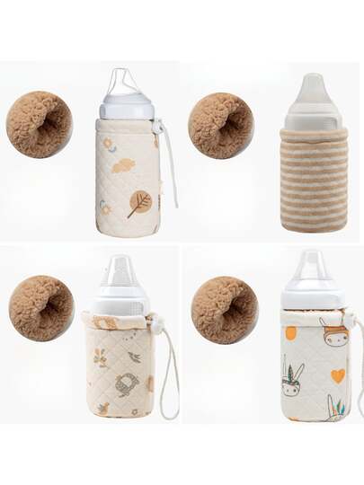1PC Baby Bottle Sleeve, 330ml Universal Square Dr. Brown's Bottle Accessory, Leather Waterproof Portable Winter Outing Constant Temperature Warm Milk Cover, Cute Cartoon Design, Suitable For Easter Mother's Day