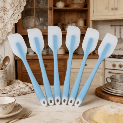 8.2-Inch Heat Resistant Non-Stick Silicone Baking Spatula, Kitchen Utensil, Dishwasher (Lime/Light Blue, 2/4/6 Pcs Set)