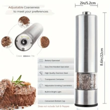 Electric Salt Pepper Grinder Set One Handed Operation Stainless Steel Spice Mill With Light Automatic Pepper Grinde For Kitchen - Silver - View 5