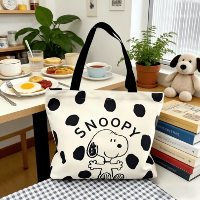  1 pieza Bolsa de lona con estampado de Snoopy, perfecta para viajes diarios, turismo, almacenamiento de clase escolar, y también se puede usar como regalo de vuelta a clases, cumpleaños u ocasiones festivas