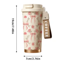 1个/18盎司复古花卉蝴蝶结保温咖啡杯，带手柄 - 保温12小时/保冷24小时，防漏可重复使用，适用于办公室、通勤和野餐 - 时尚女士礼物 - 彩色 - 查看 9