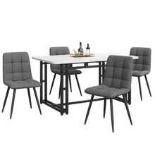 140x80 Cm Black Dining Table With 4 Chairs, Modern Kitchen Table And Chair Set, Dark Grey Linen Dining Chair, Black Wrought Iron Table Legs - Dark Grey - View 7