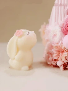 1个兔子与花朵硅胶蜡烛模具 DIY香薰蜡石膏扩散器家居装饰配件 - 白色 - 查看 4
