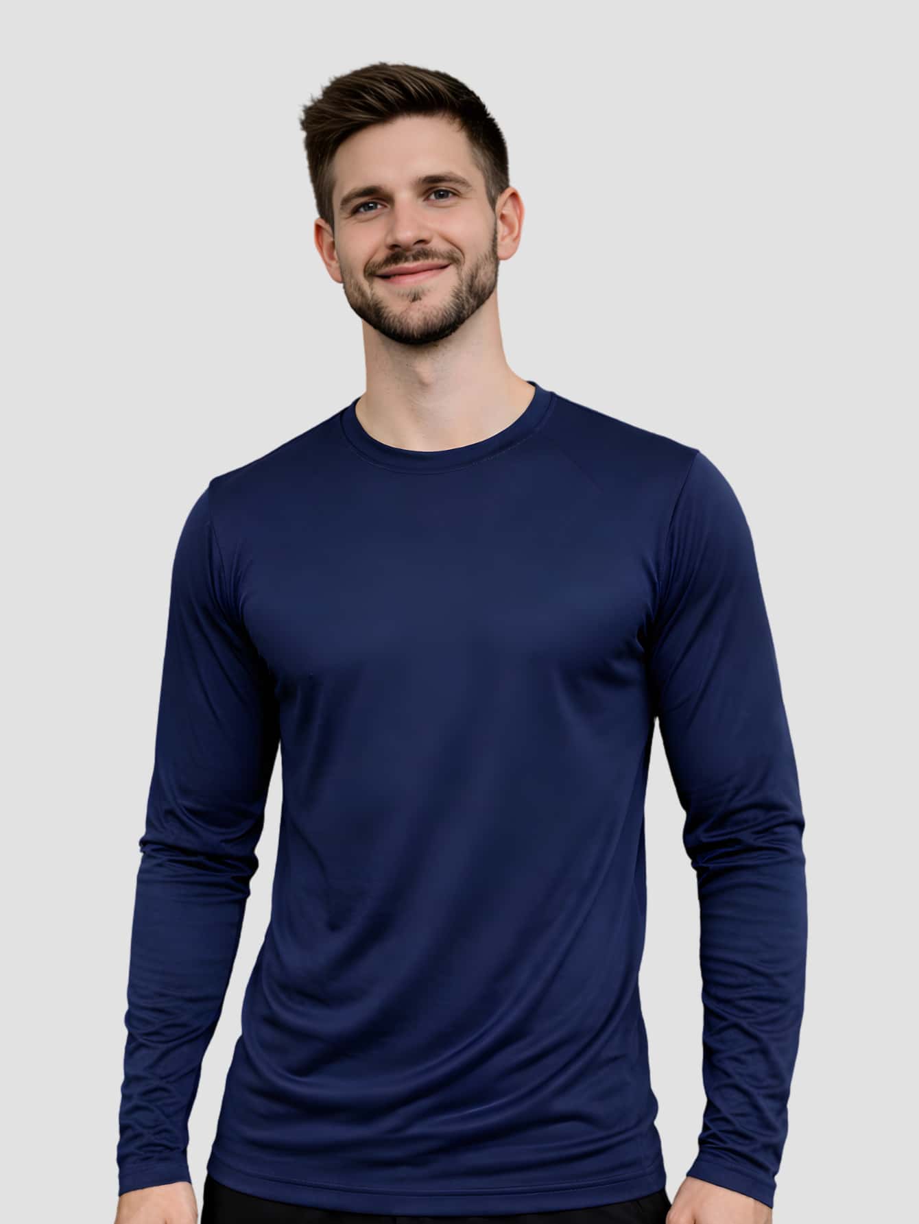 Men's Long Sleeve Dry Fit T-Shirt For Gym And Workout - Navy Blue - View 1