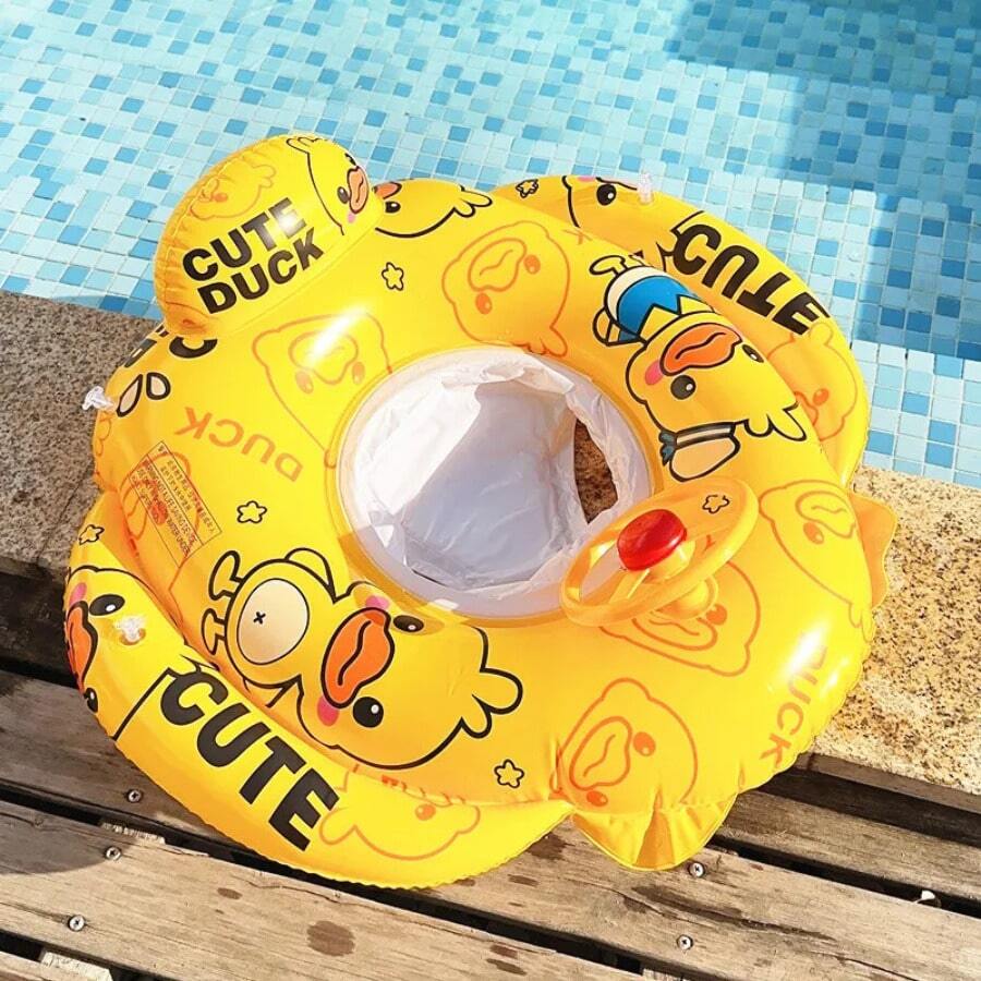 Anillo Natación para Bebé Engrosado Asiento Del Volante Con Parte Inferior Esponja Dibujos Animados para Anillo Asiento para Bebé Anillo Natación Inflable en (pato Amarillo) - Amarillo - Ver 1