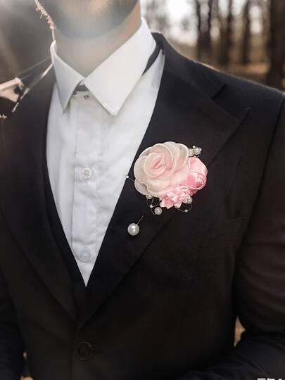 1 pieza Broche unisex con cuentas de camelias y margaritas, alfiler de solapa floral romántico para novio, novia, padrino, dama de honor, boda, baile de graduación, fiesta, decoración de banquete