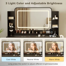 Vanity Desk With Lights, Large LED Mirror With 3 Color Modes, Makeup Vanity With Power Outlet & USB Ports, 7 Drawers - 黑色 - 查看 3