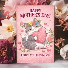 1张可爱猫咪拥抱爱心母亲节贺卡 | “我爱你这么多”贺卡，带邀请函口袋，送给母亲的完美礼物，纸质 - 多色 - 查看 7