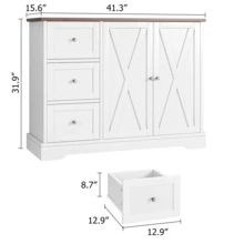 Aparador moderno de estilo rústico de 105 cm con cajones, estantes y puertas, estación de café de madera y armario de almacenamiento para cocina y comedor. - Blanco - Ver 9