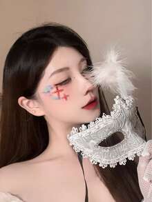 1件装优雅蕾丝面具，性感蕾丝面具，3D羽毛面具，性感黑色舞会面具，适合万圣节派对、成人派对性感装饰面具、角色扮演配饰 - 查看 6