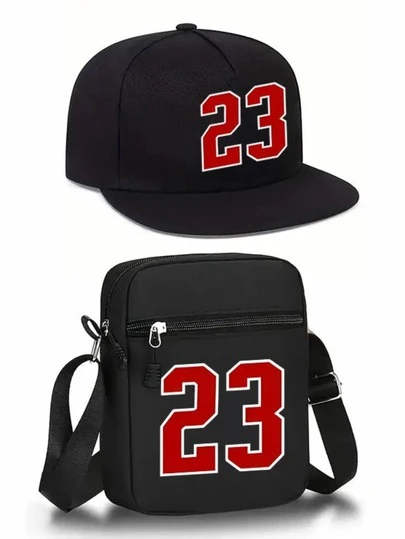 1pc/2pcs Classic Number 23 Print Baseball Cap And Crossbody Bag Set, Street Fashion Outdoor Sports Adjustable Flat Brim Cap And Shoulder Bag, Gift For Yourself Or Friends