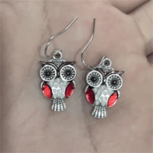 一对波西米亚复古猫头鹰吊坠耳环，哥特简约时尚纪念品礼物 - 古銀色 09 - 查看 3