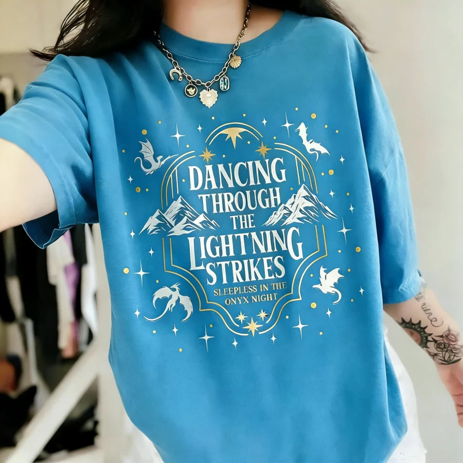 Onyx Storm PNG Digital , Dancing Through The Lightning Strikes, Fourth Wing Dragon PNG, Dragon Lover Gift - Sky Blue - View 1