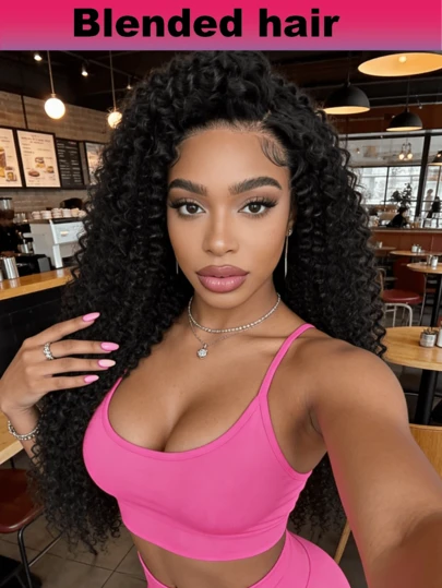 NATAN 36英寸混发蕾丝前假发，自然黑色，卷发，13x4蕾丝前片，200%密度，高清无胶蕾丝前假发，适合日常佩戴，自然黑色，预先修剪的自然卷发假发，女士款