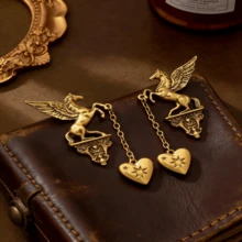 1 Pair Angel & Pearl Jewelry Earrings, Heart Shaped Design, Party Gift - Gold - View 6