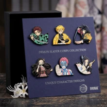 1/6pcs Exquisite And Stylish Cartoon-Style Brooch, Featuring Characters From The Anime Demon Slayer: Tanjiro Kamado, Nezuko Kamado, Zenitsu Agatsuma, Shinobu Kocho, And Akaza. A And Fashionable Bag Accessory. - Multicolor - View 6