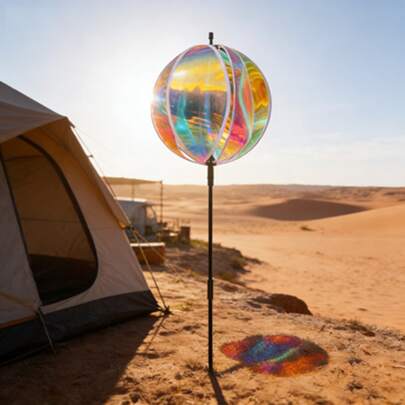 1个庭院装饰风车，双球彩色风车，派对和节日氛围装饰品