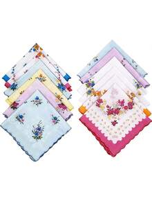 3 piezas Pañuelos cuadrados clásicos con estampado floral de media luna, fondo blanco, textura suave, livianos y transpirables, aptos para todas las estaciones, unisex, aplicables para exteriores, deportes, bodas y uso diario - Multicolor - Ver 1