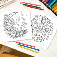 MOON 成人趣味不规则图案涂色书，可爱儿童绘画书，派对和生日完美礼物，24 幅单面印刷不规则图案，放松身心，儿童益智 DIY 绘画书 - 月亮異形 - 查看 8