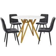 Dining Chair Set (5 Pieces) With 4 Chairs, Modern Kitchen Table Chair Set, Round Table Diameter 100 Cm, Gold Metal Table Legs, Marble Top, MDF, Grey Dining Chair - Grey - View 6