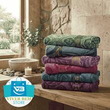 Large Soft Cotton Bath Towel With Luxury Print, 70*1.40 Cm - Pattern 5 – Purple - View 2